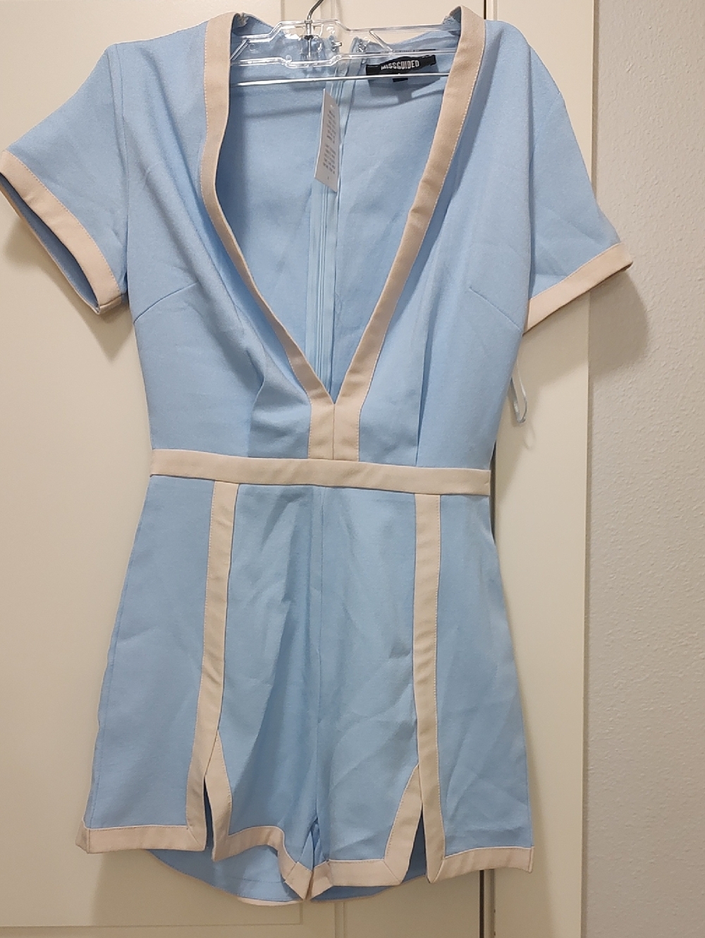 Missguided Light Blue Romper with Cream Trim